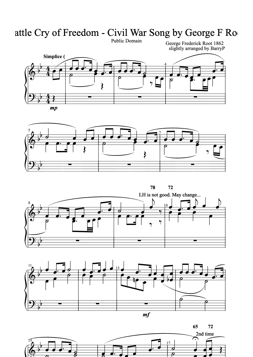 Sheet music preview for Battle Cry of Freedom