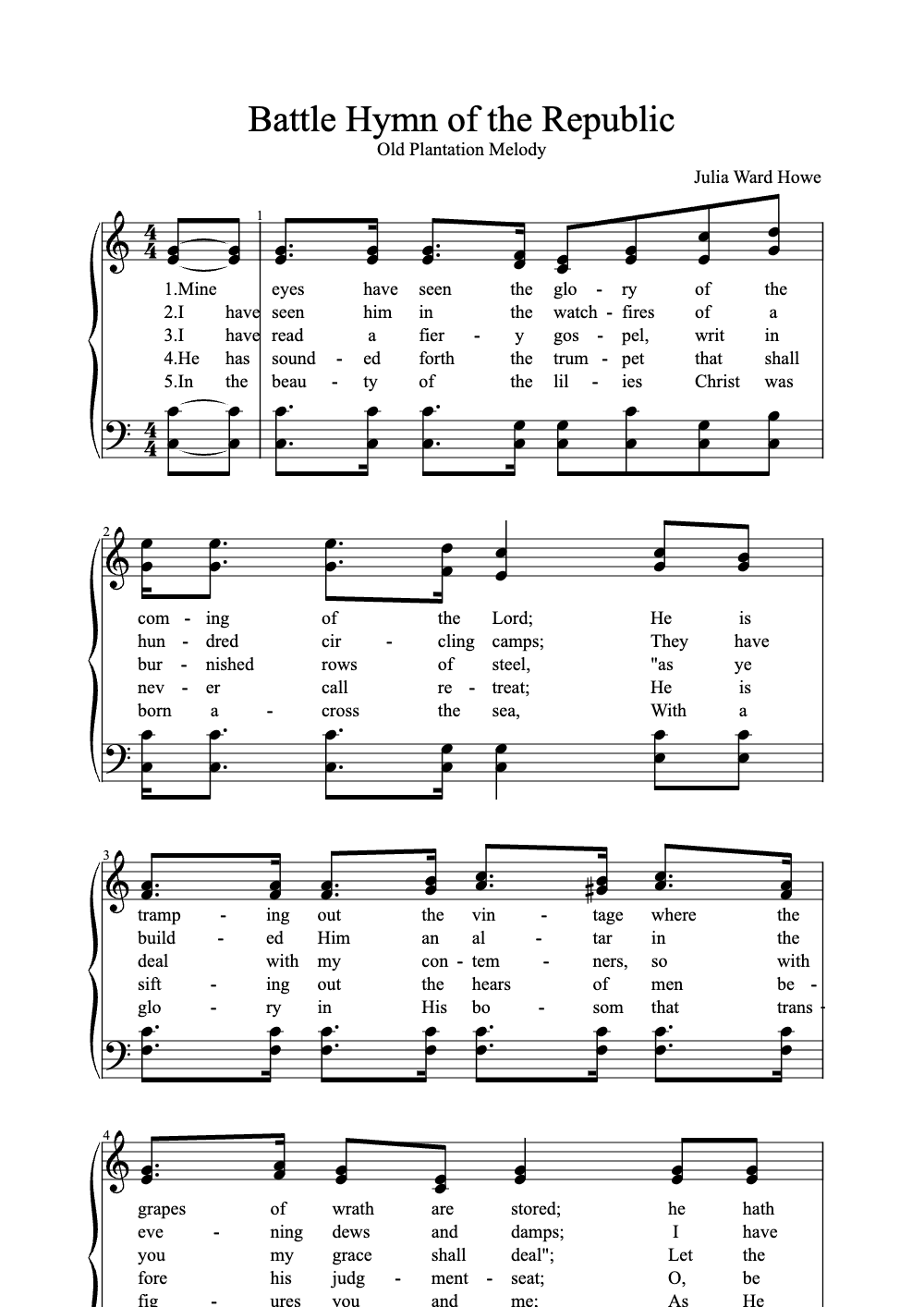 Sheet music preview for Battle Hymn of the Republic