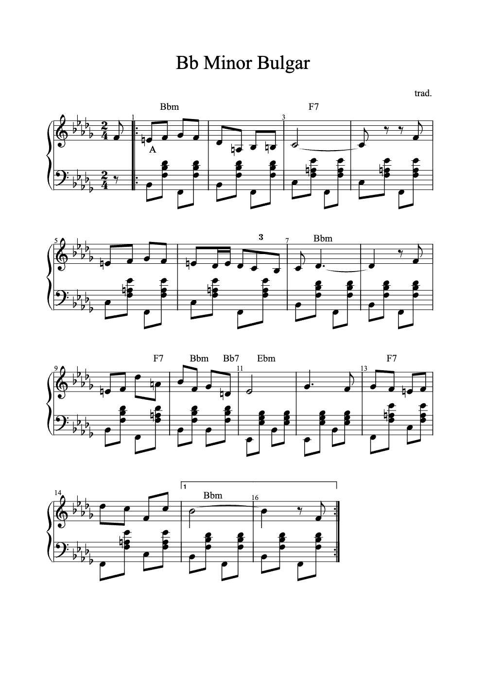 Sheet music preview for Bb Minor Bulgar