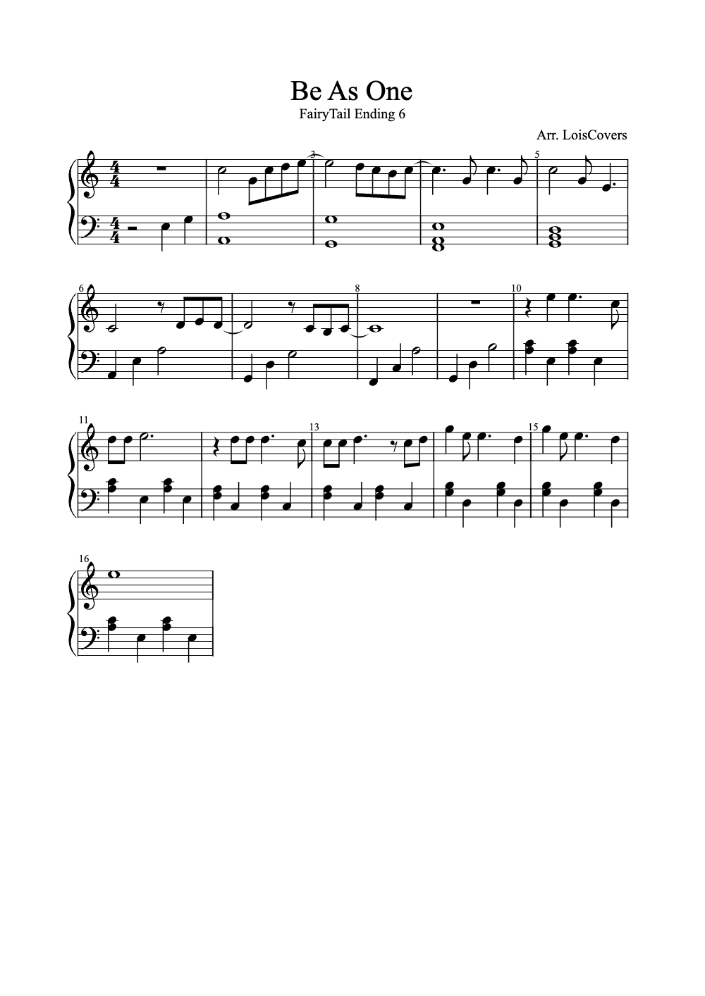 Sheet music preview for Be As One