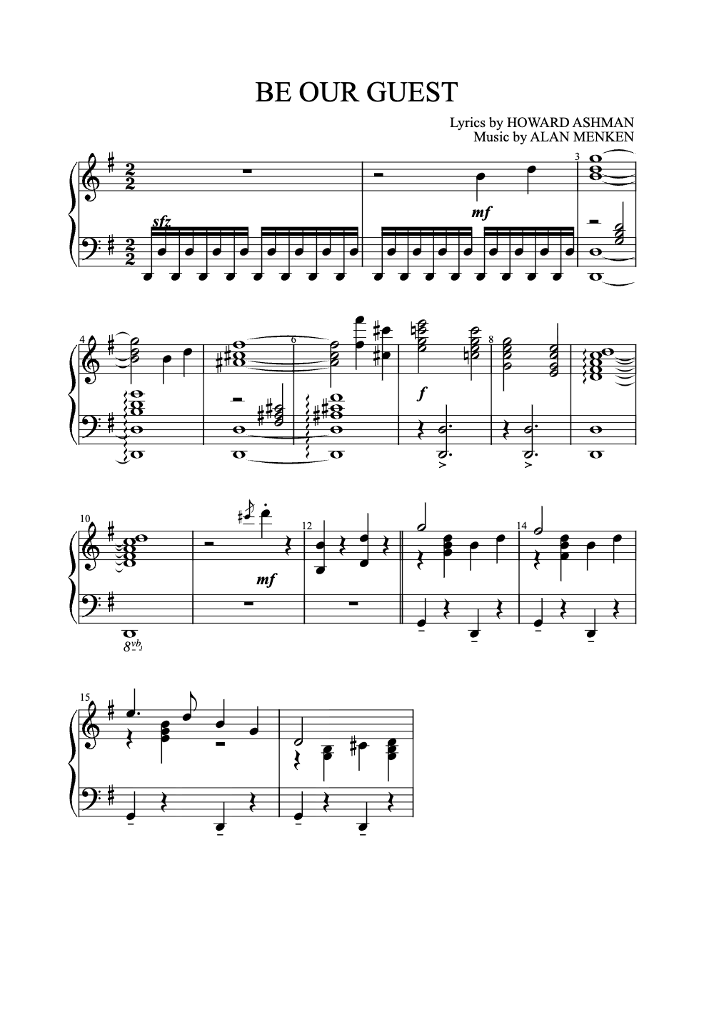 Sheet music preview for Be Our Guest