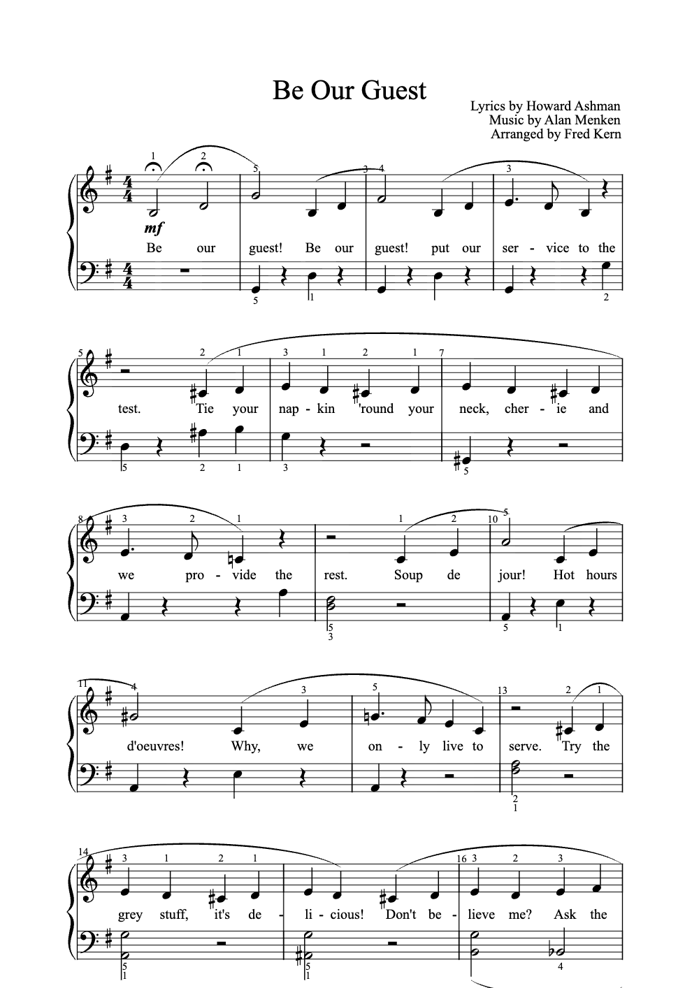 Sheet music preview for Be Our Guest