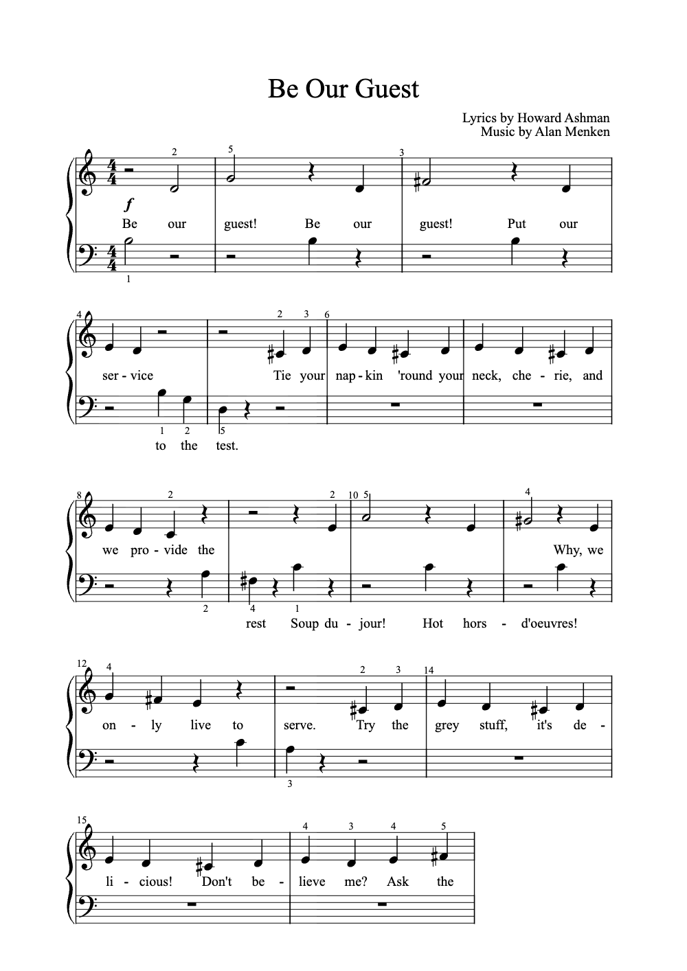 Sheet music preview for Be Our Guest