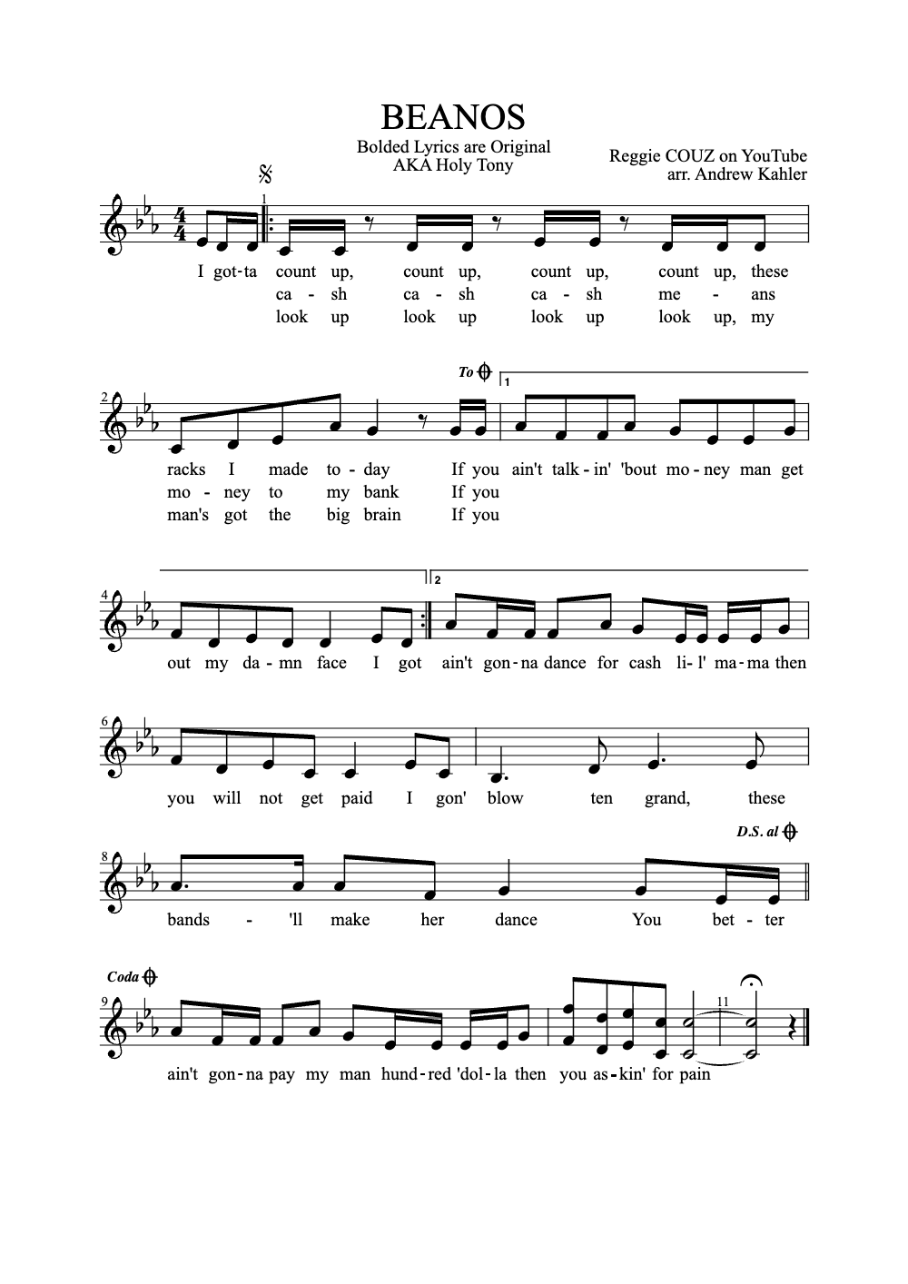 Sheet music preview for Beanos