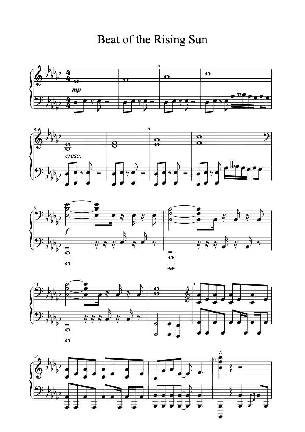 Sheet music preview for Beat of the Rising Sun