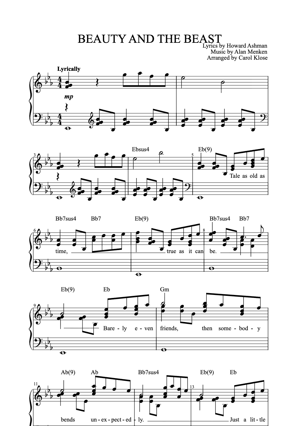 Sheet music preview for Beauty and the Beast