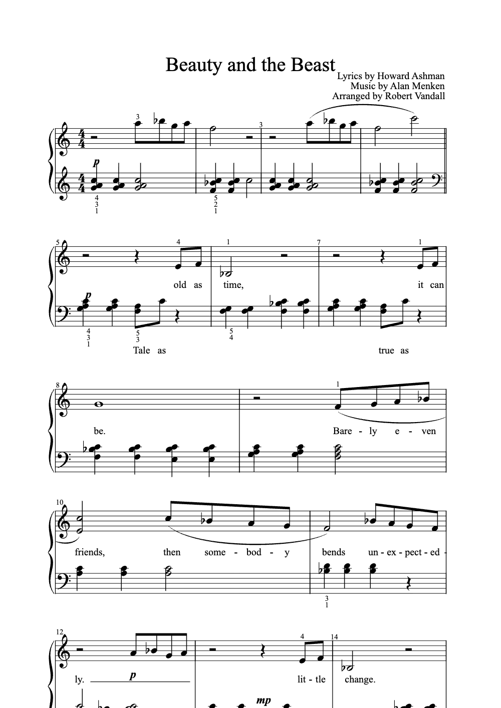 Sheet music preview for Beauty and the Beast