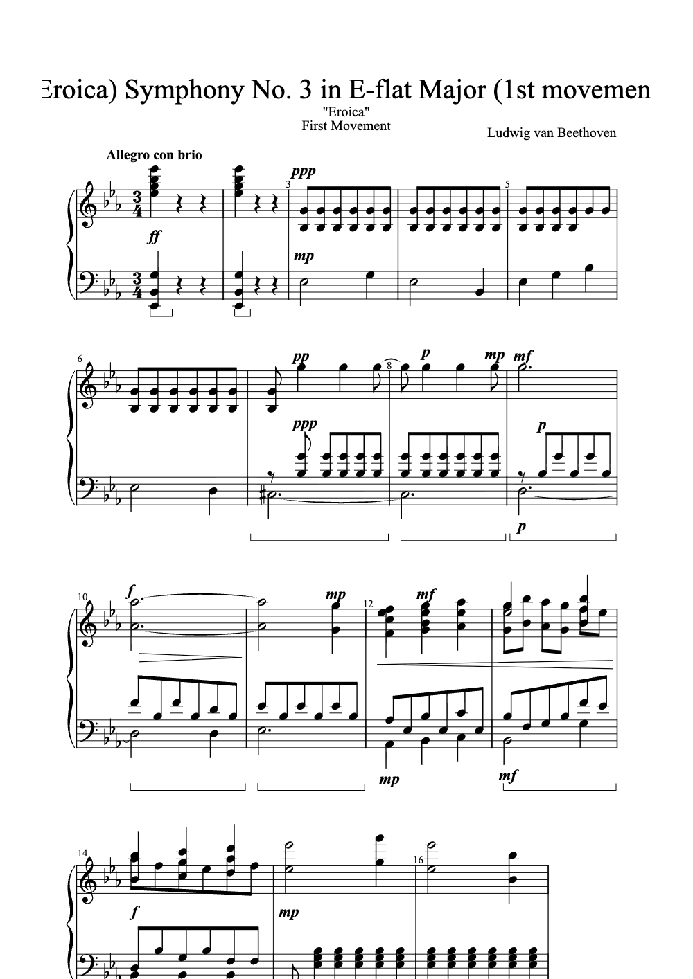 Sheet music preview for Eroica Symphony No. 3 in E-flat Major (1st Movement)