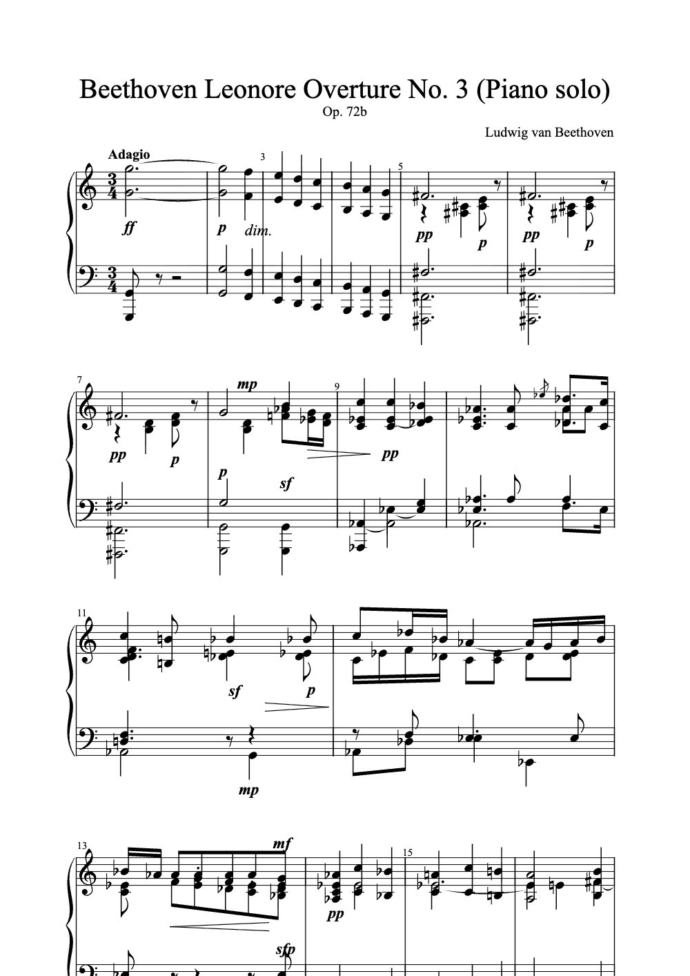 Sheet music preview for Leonore Overture No. 3