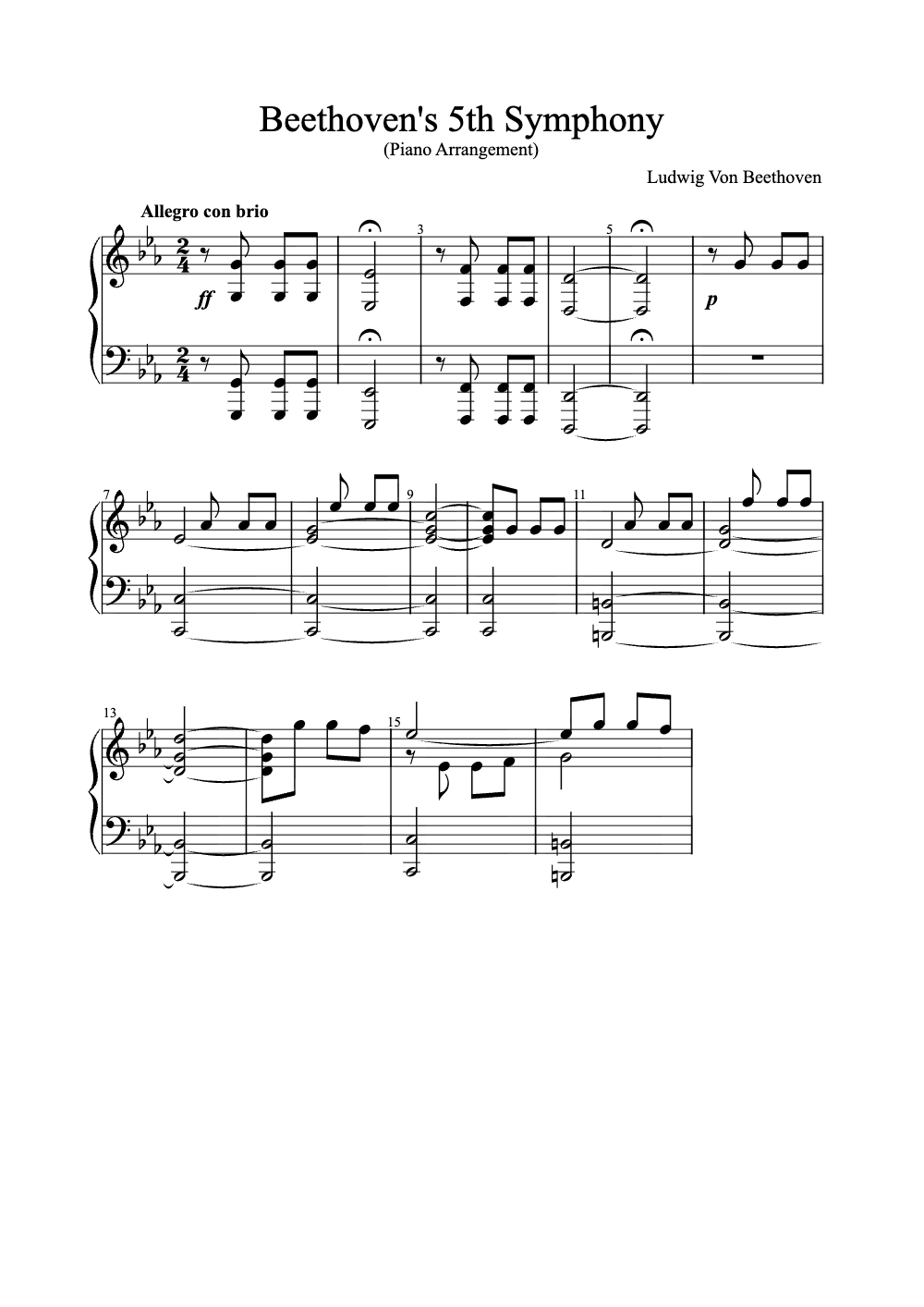 Sheet music preview for Beethoven's 5th Symphony