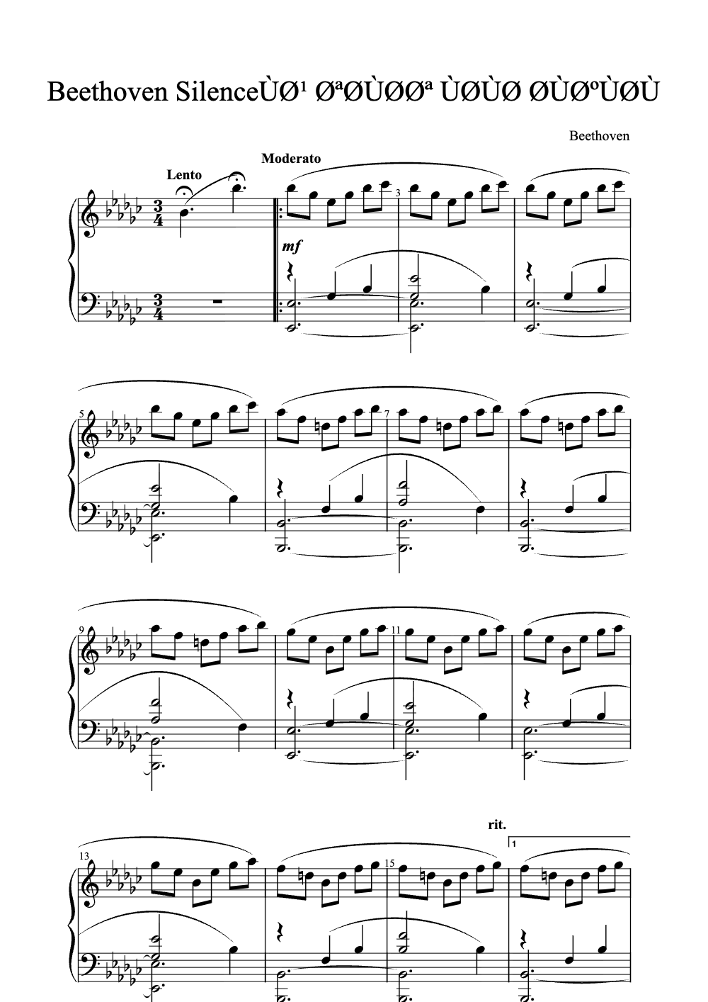 Sheet music preview for Beethoven Silence