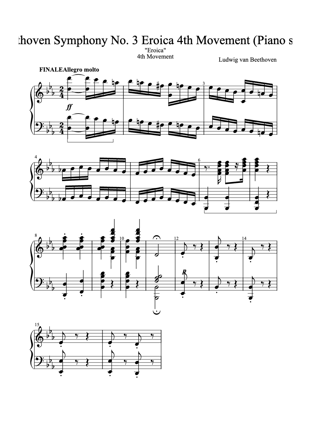 Sheet music preview for Symphony No. 3 Eroica, 4th Movement