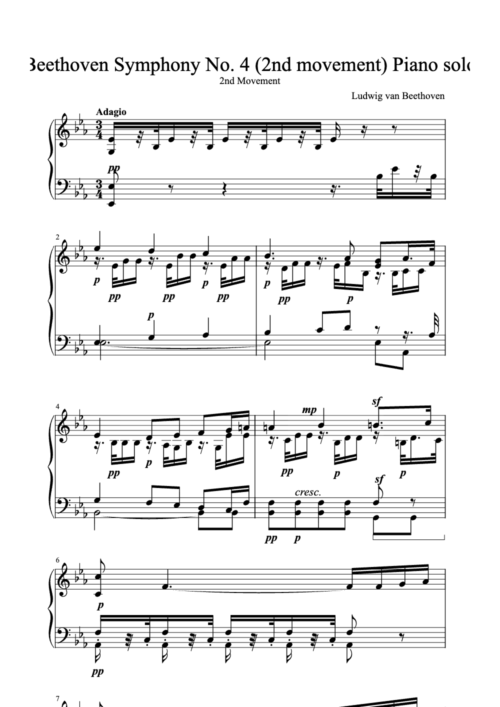 Sheet music preview for Symphony No. 4 in B-flat Major, Op. 60 (2nd Movement)