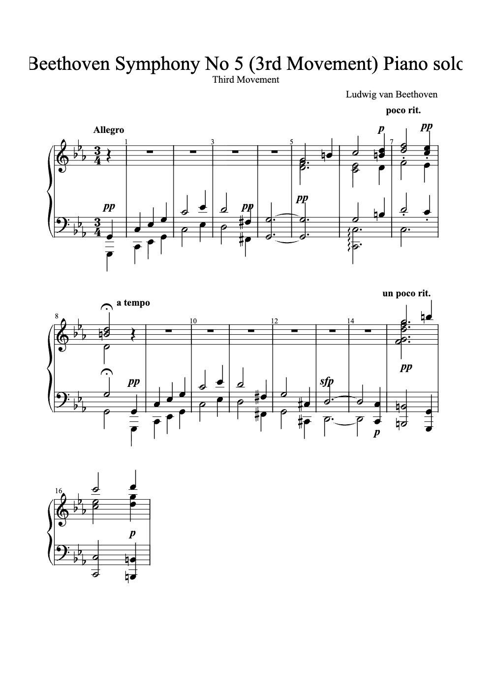 Sheet music preview for Symphony No. 5 in C Minor, Op. 67: III. Allegretto