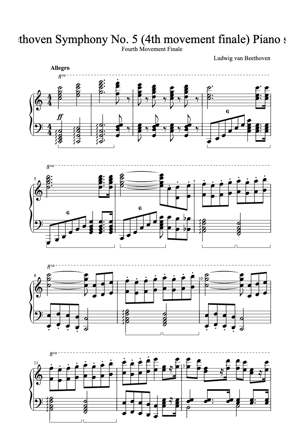Sheet music preview for Symphony No. 5 in C Minor, Op. 67: IV. Allegro