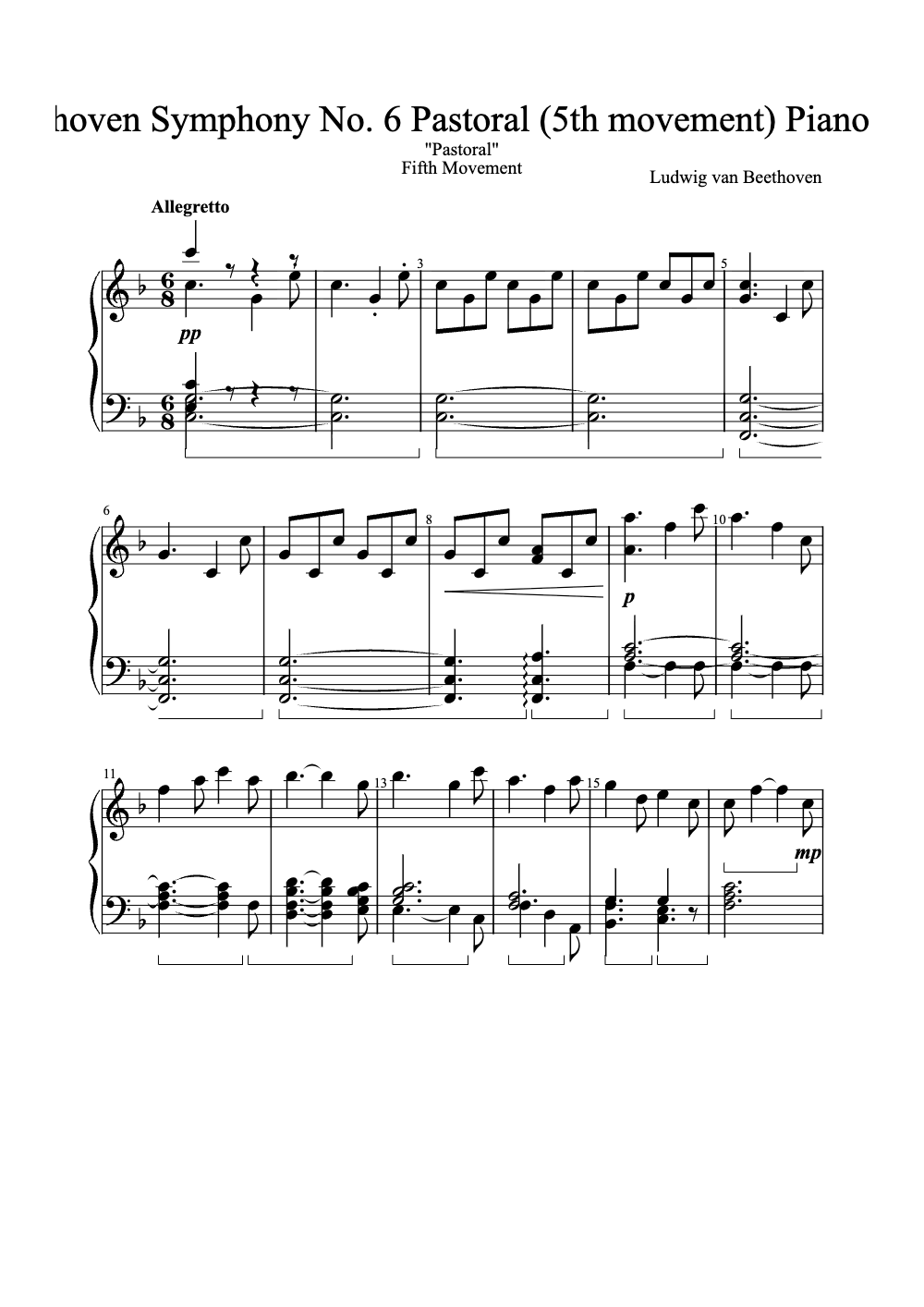 Sheet music preview for Symphony No. 6 in F Major, Op. 68 'Pastoral' (5th Movement)