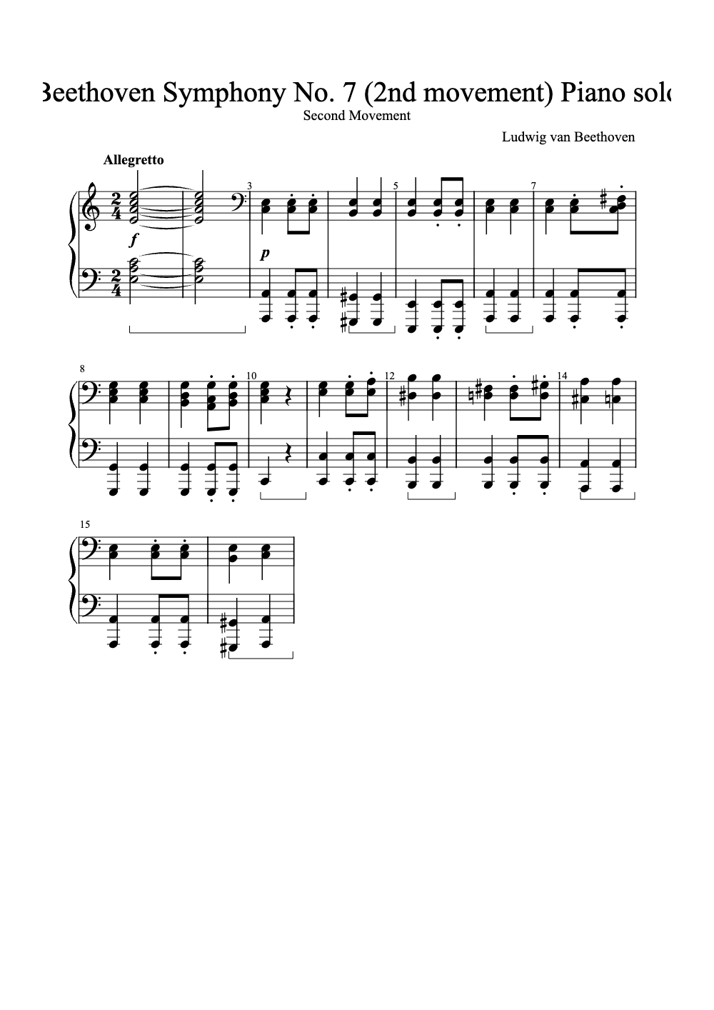 Sheet music preview for Symphony No. 7 in A Major, Op. 92 (2nd Movement)