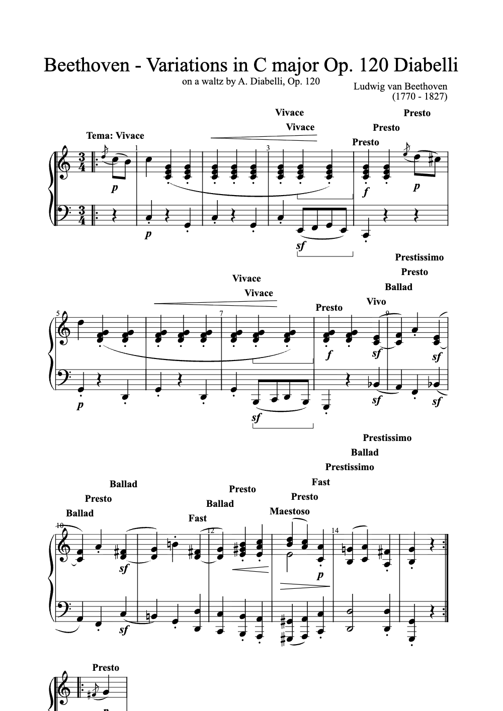 Sheet music preview for Variations in C Major, Op. 120 (Diabelli)