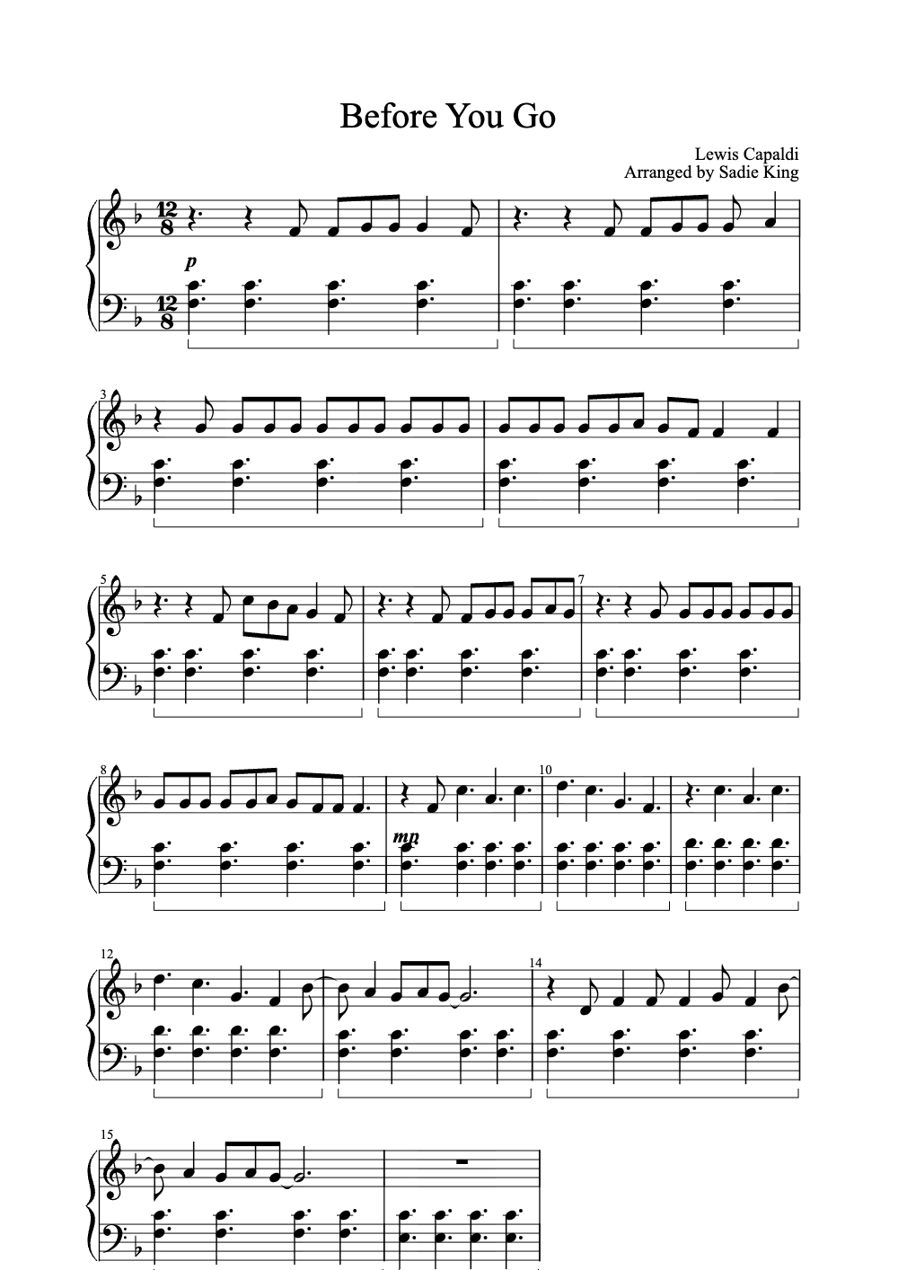 Sheet music preview for Before You Go
