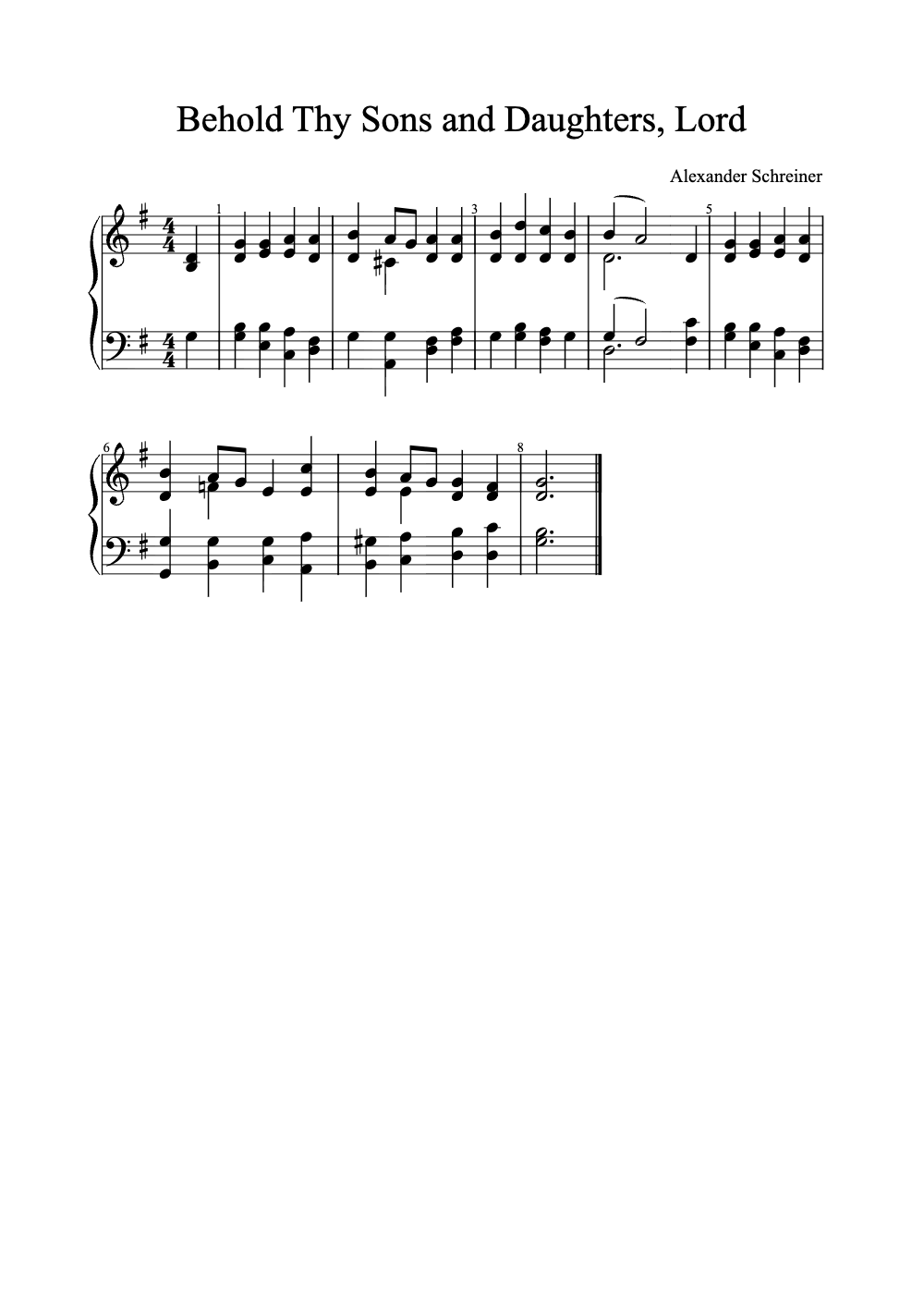 Sheet music preview for Behold Thy Sons and Daughters, Lord