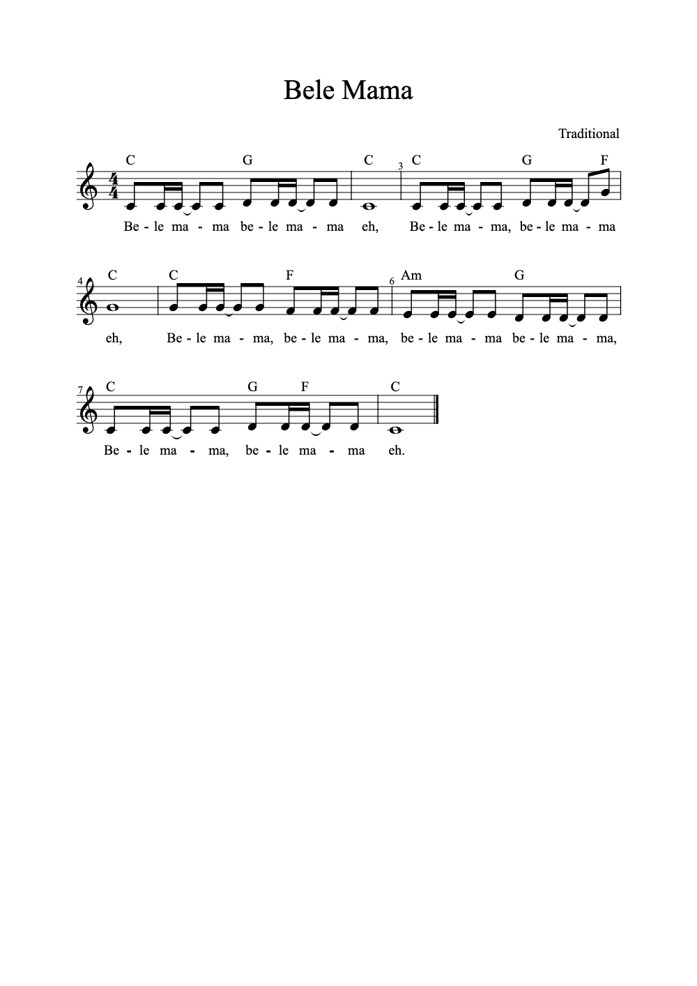 Sheet music preview for Bele Mama