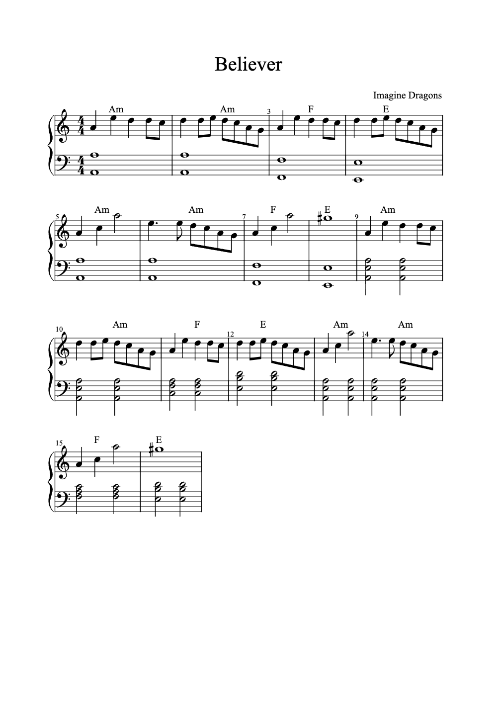 Sheet music preview for Believer