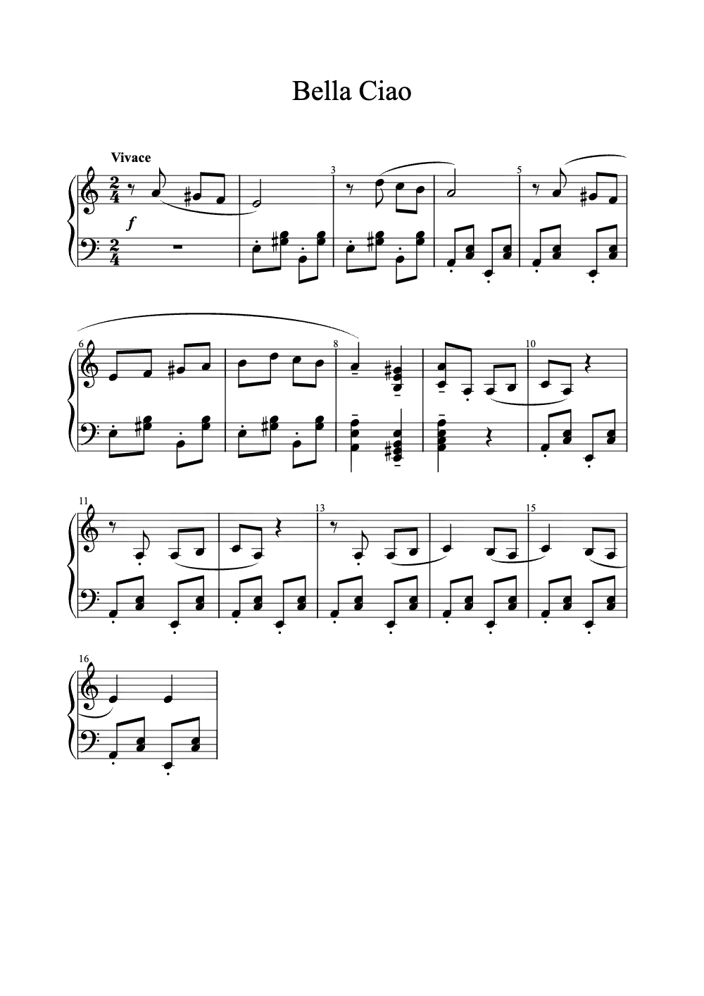 Sheet music preview for Bella Ciao