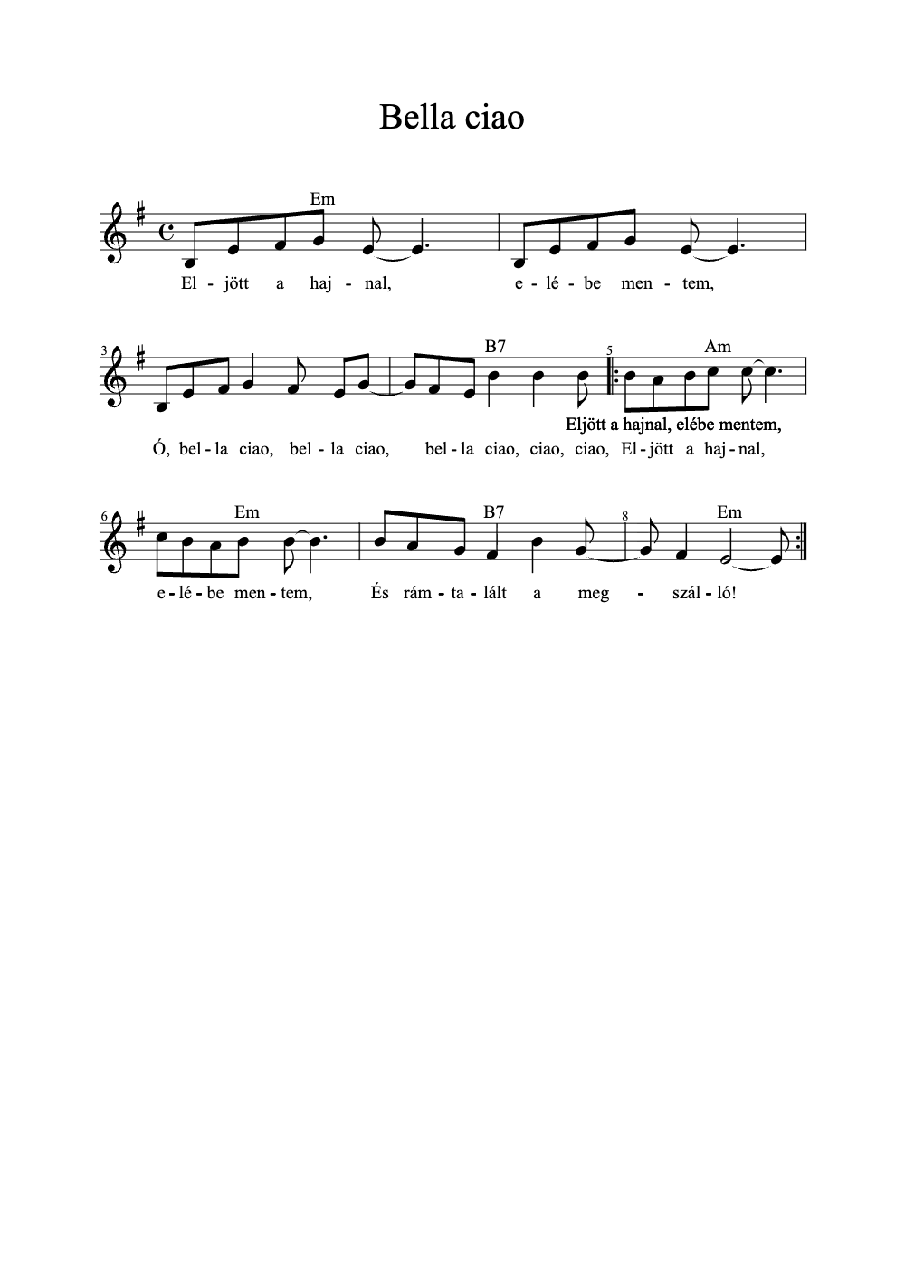 Sheet music preview for Bella Ciao