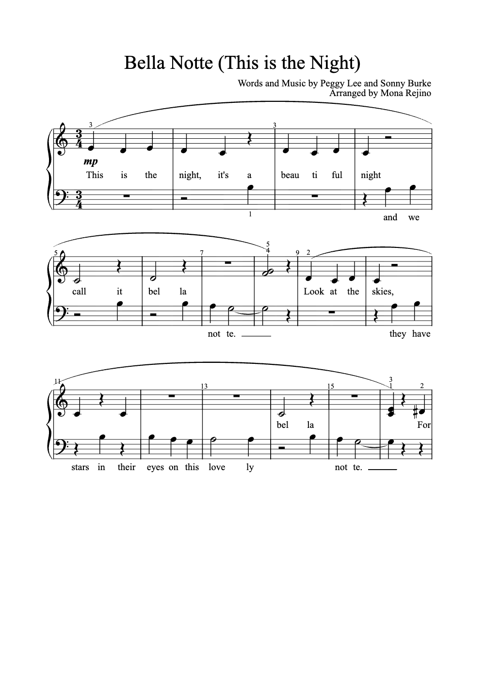 Sheet music preview for Bella Notte (This Is the Night)