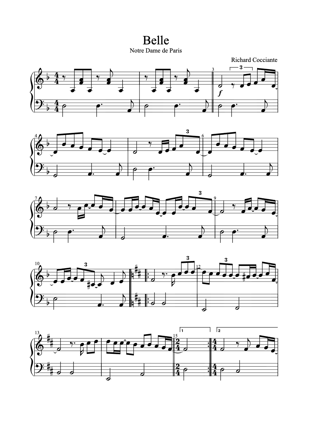 Sheet music preview for Belle