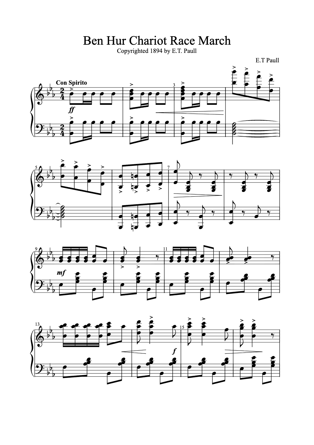 Sheet music preview for Ben Hur Chariot Race March