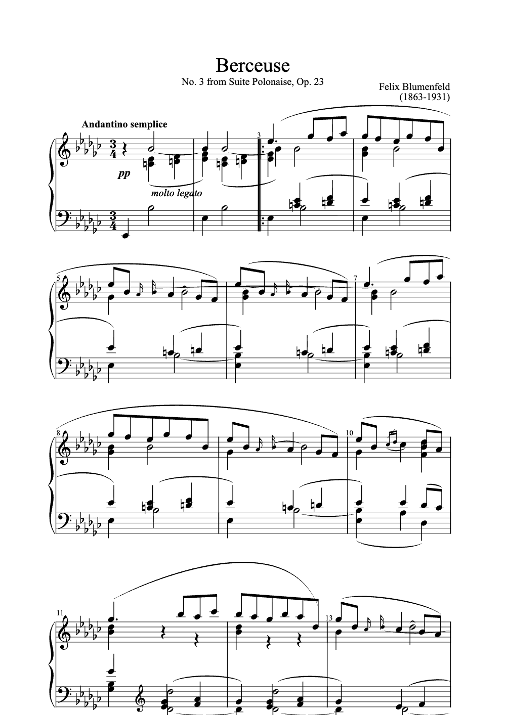 Sheet music preview for Berceuse