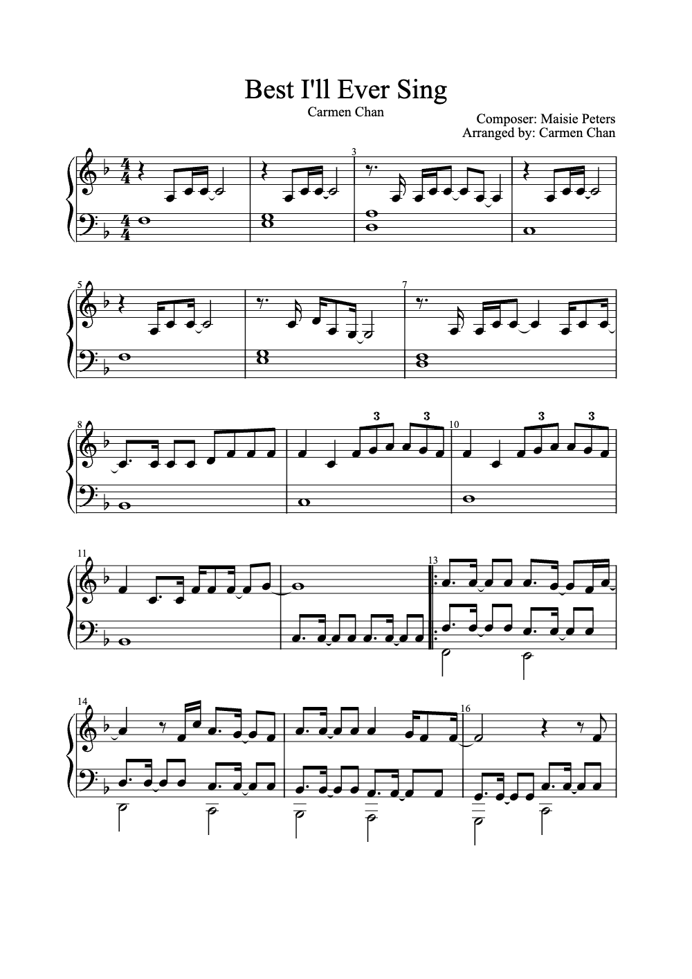 Sheet music preview for Best I'll Ever Sing