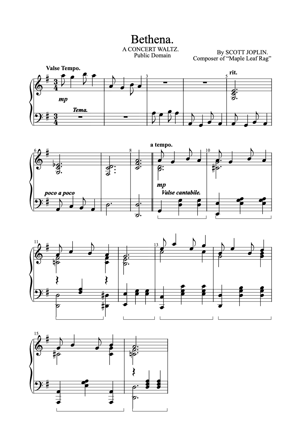 Sheet music preview for Bethena