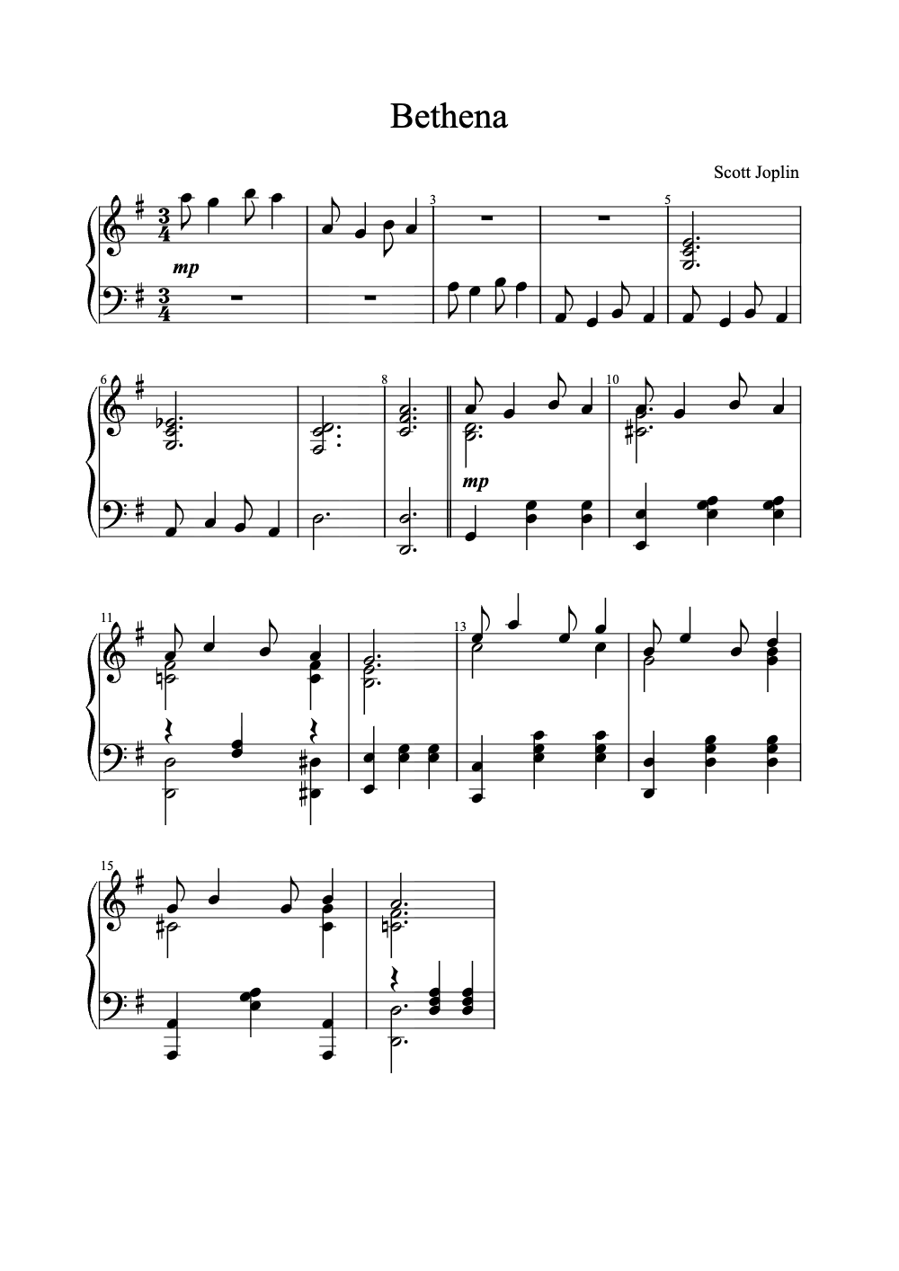 Sheet music preview for Bethena