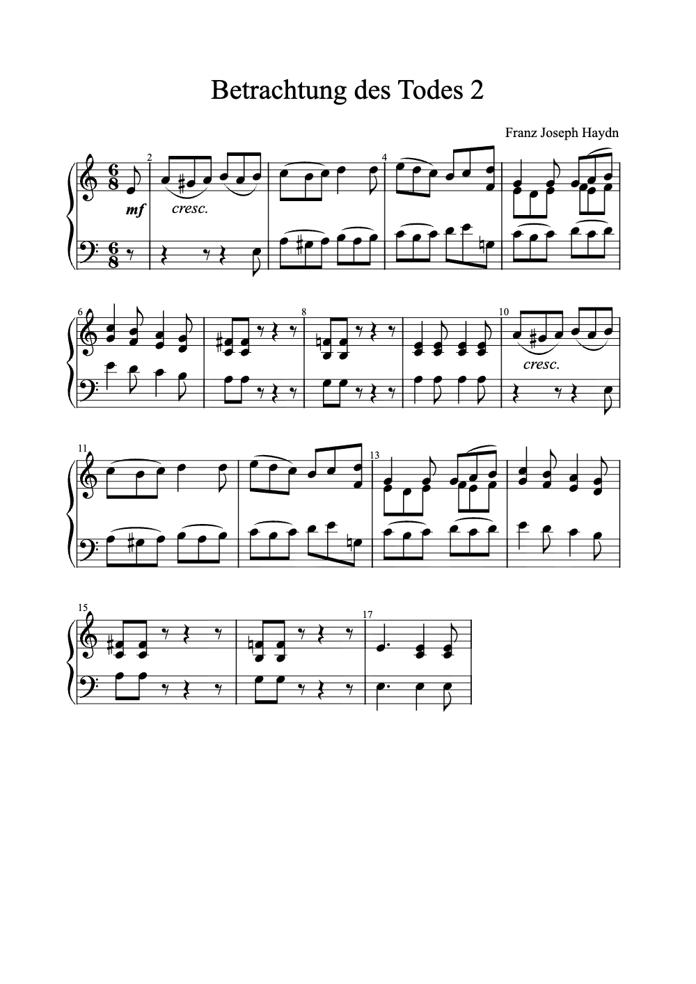 Sheet music preview for Betrachtung Des Todes 2