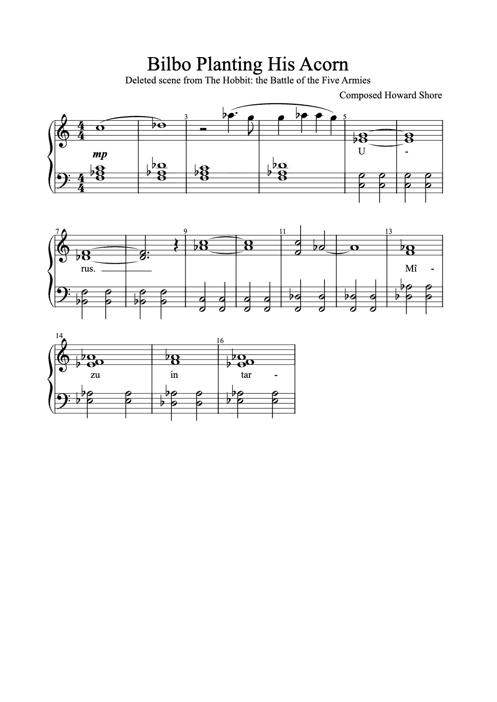 Sheet music preview for Bilbo Planting His Acorn