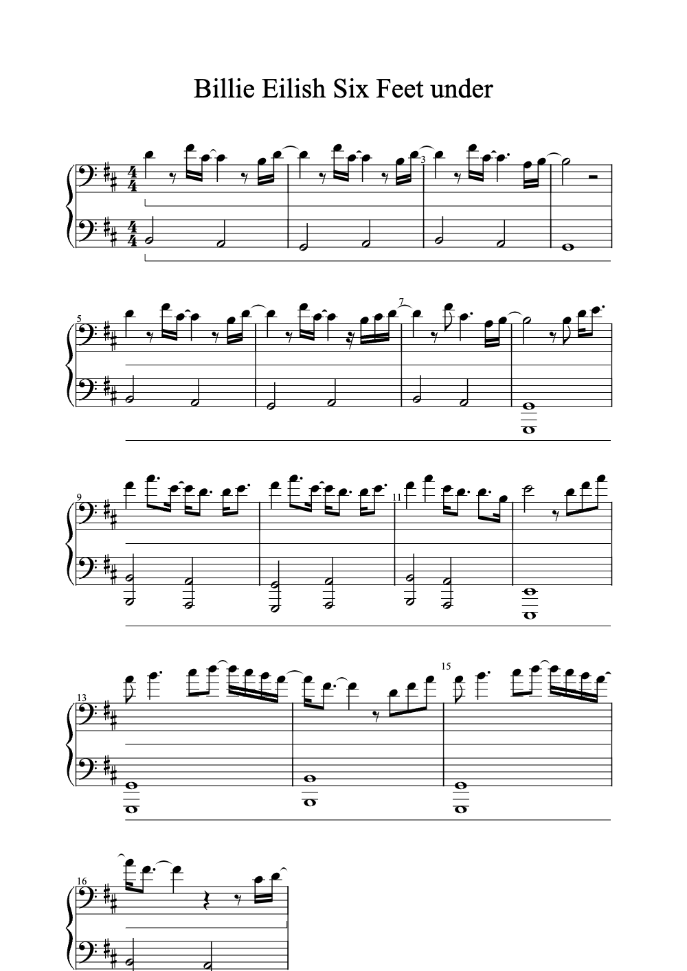 Sheet music preview for Six Feet Under