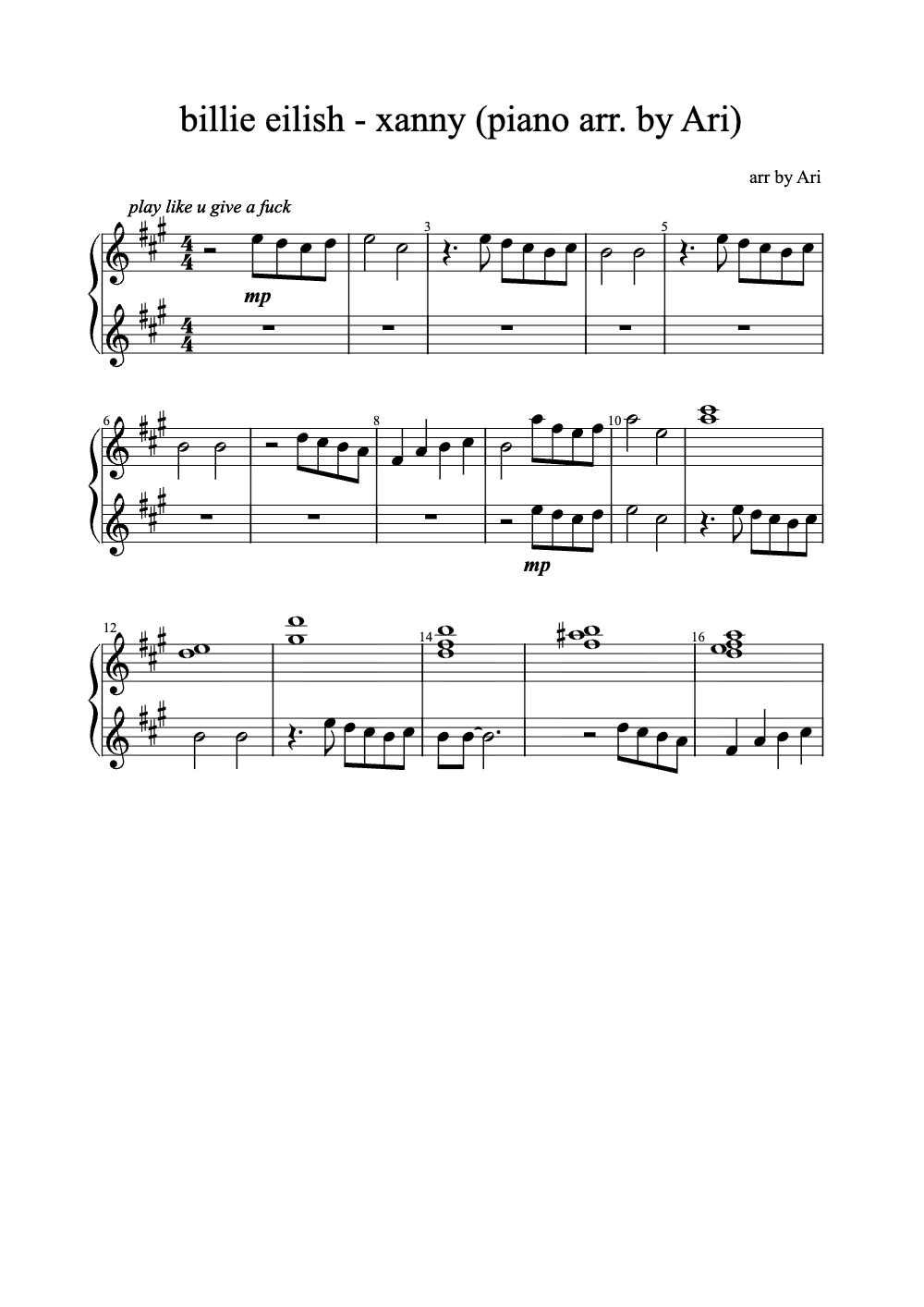 Sheet music preview for Xanny