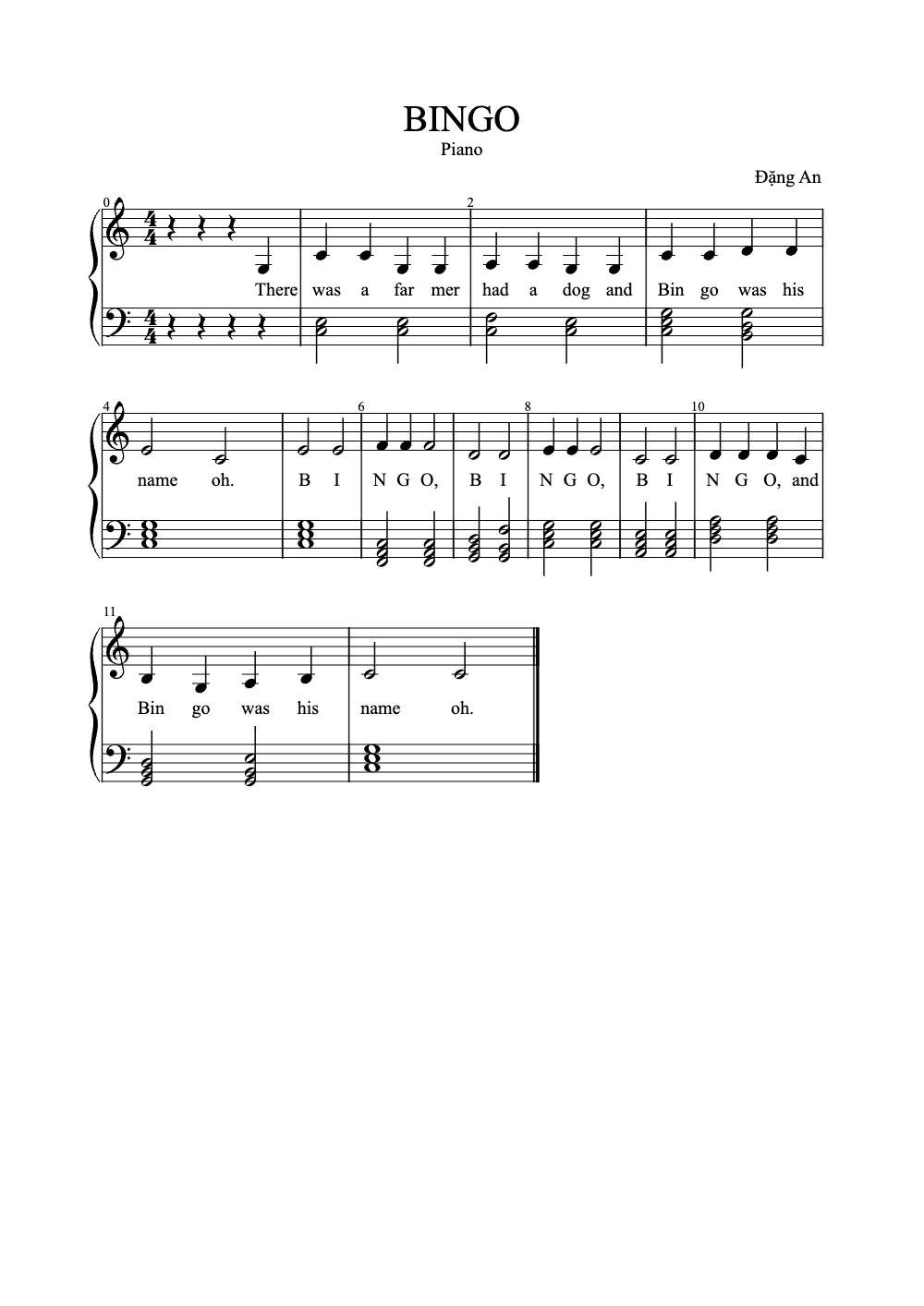 Sheet music preview for Bingo