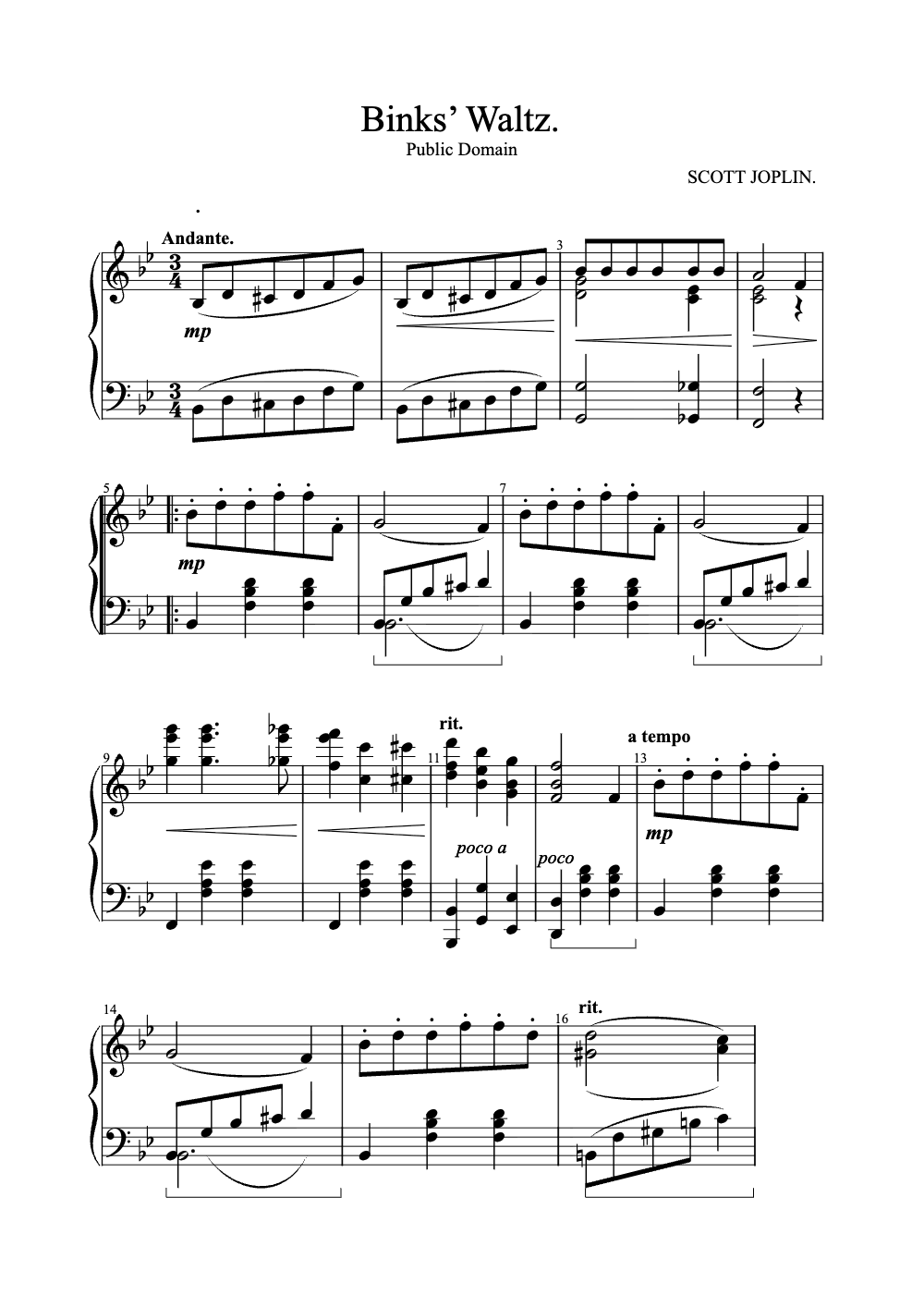 Sheet music preview for Binks’ Waltz