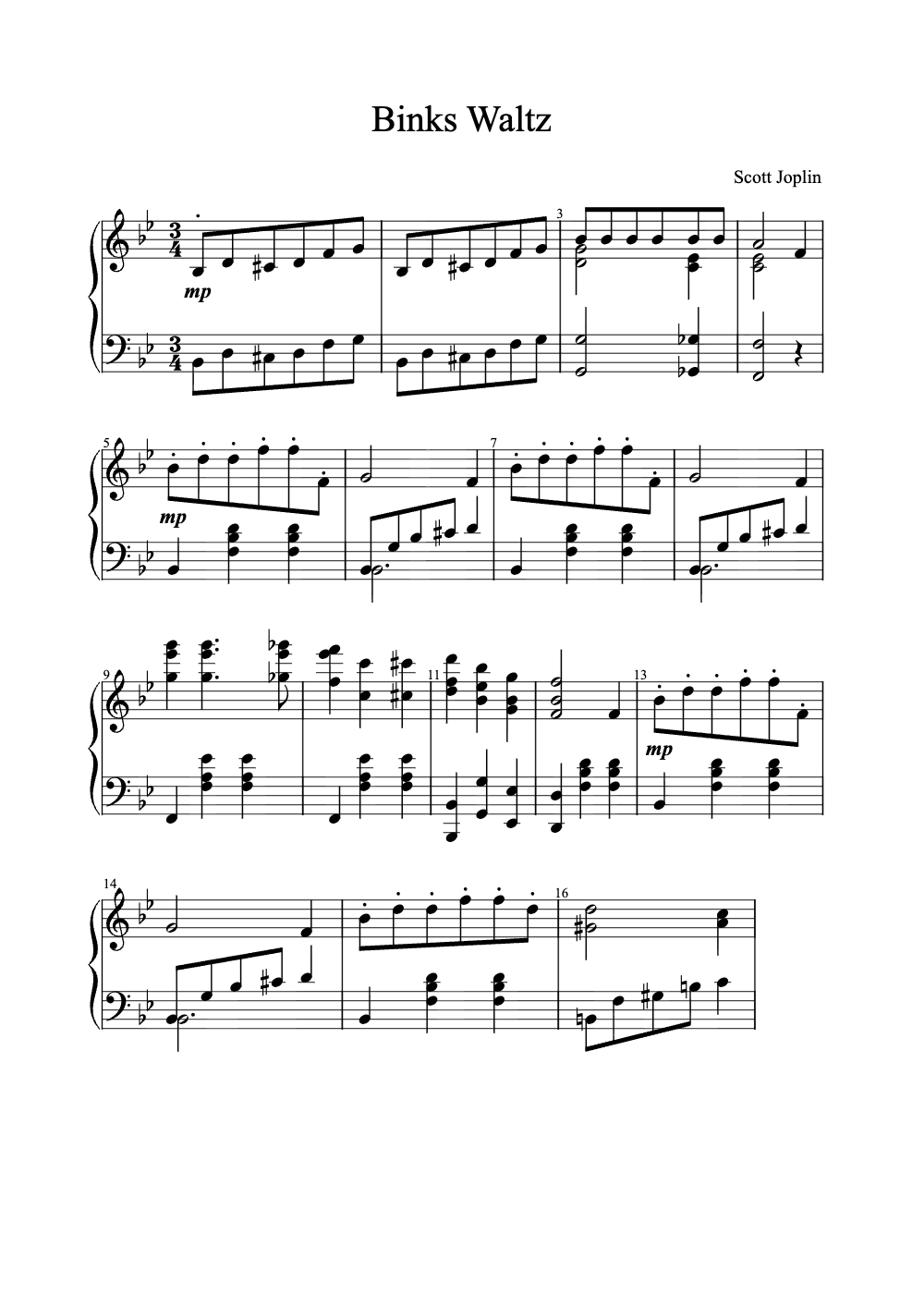 Sheet music preview for Binks Waltz