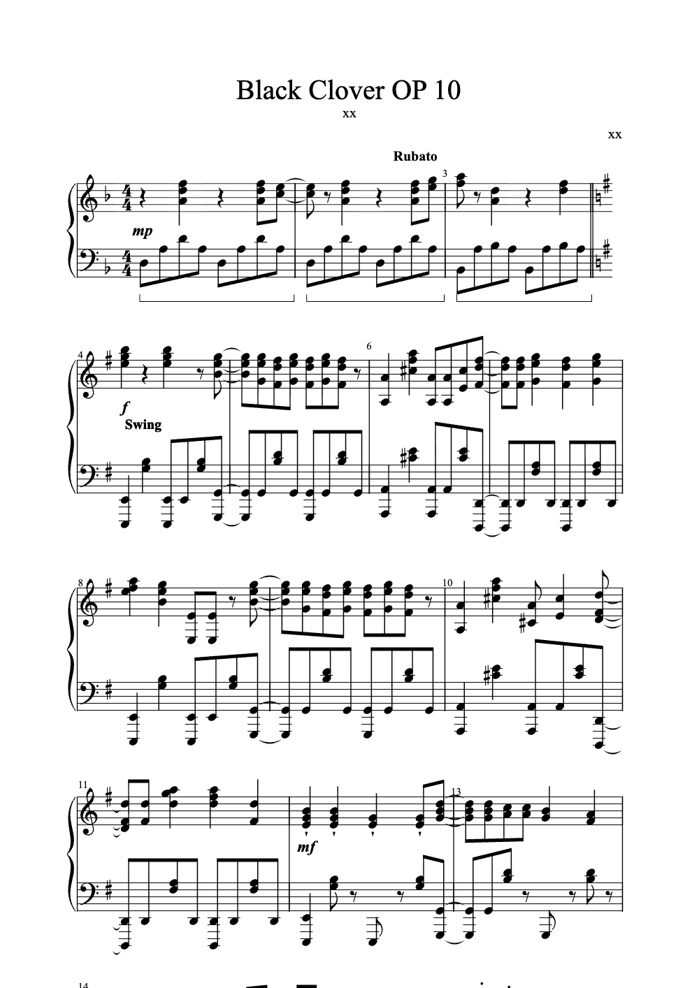 Sheet music preview for Black Clover OP 10