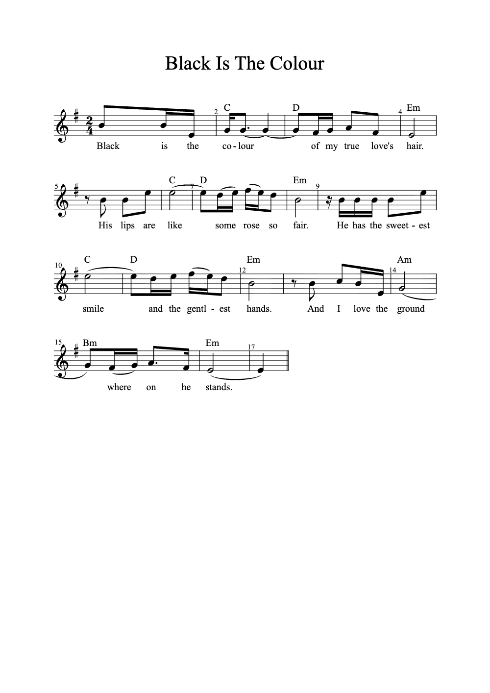 Sheet music preview for Black Is the Colour