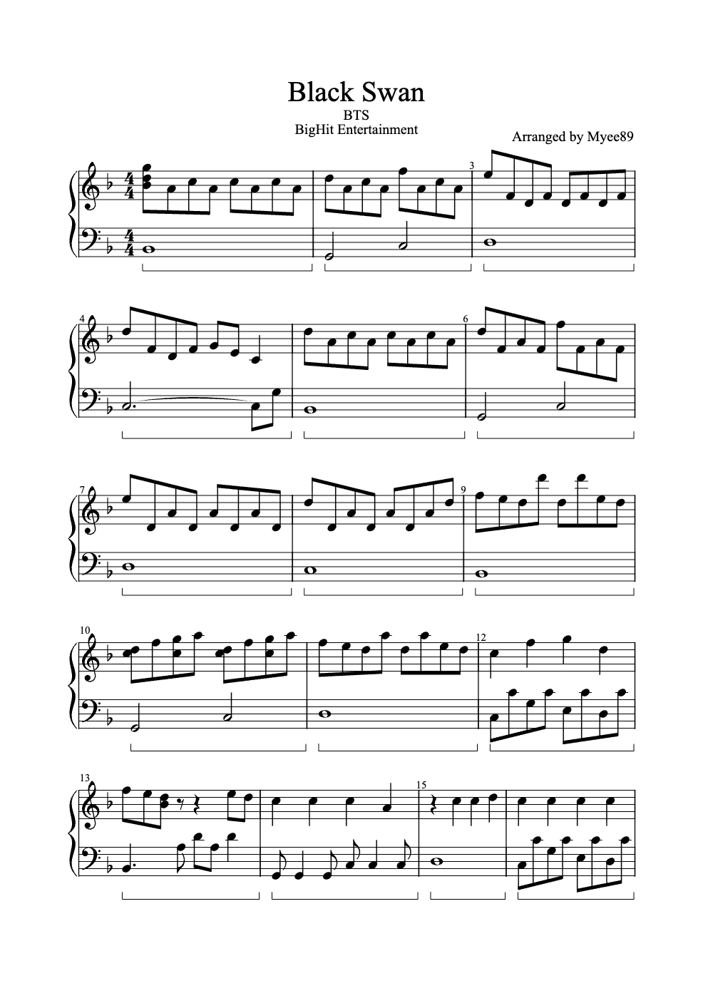 Sheet music preview for Black Swan