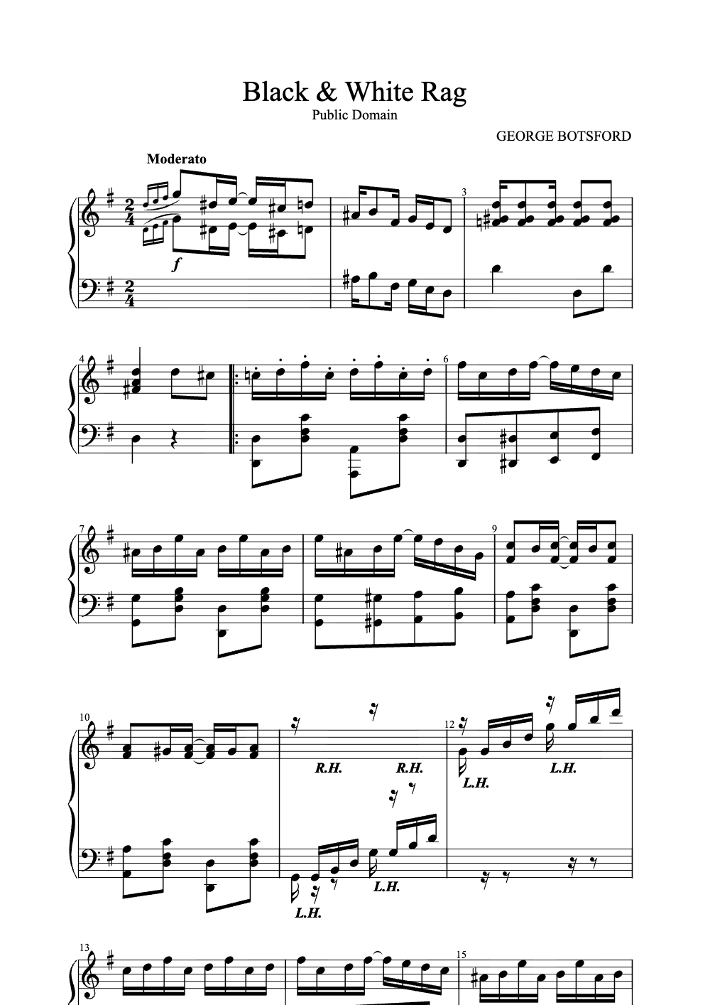 Sheet music preview for Black and White Rag