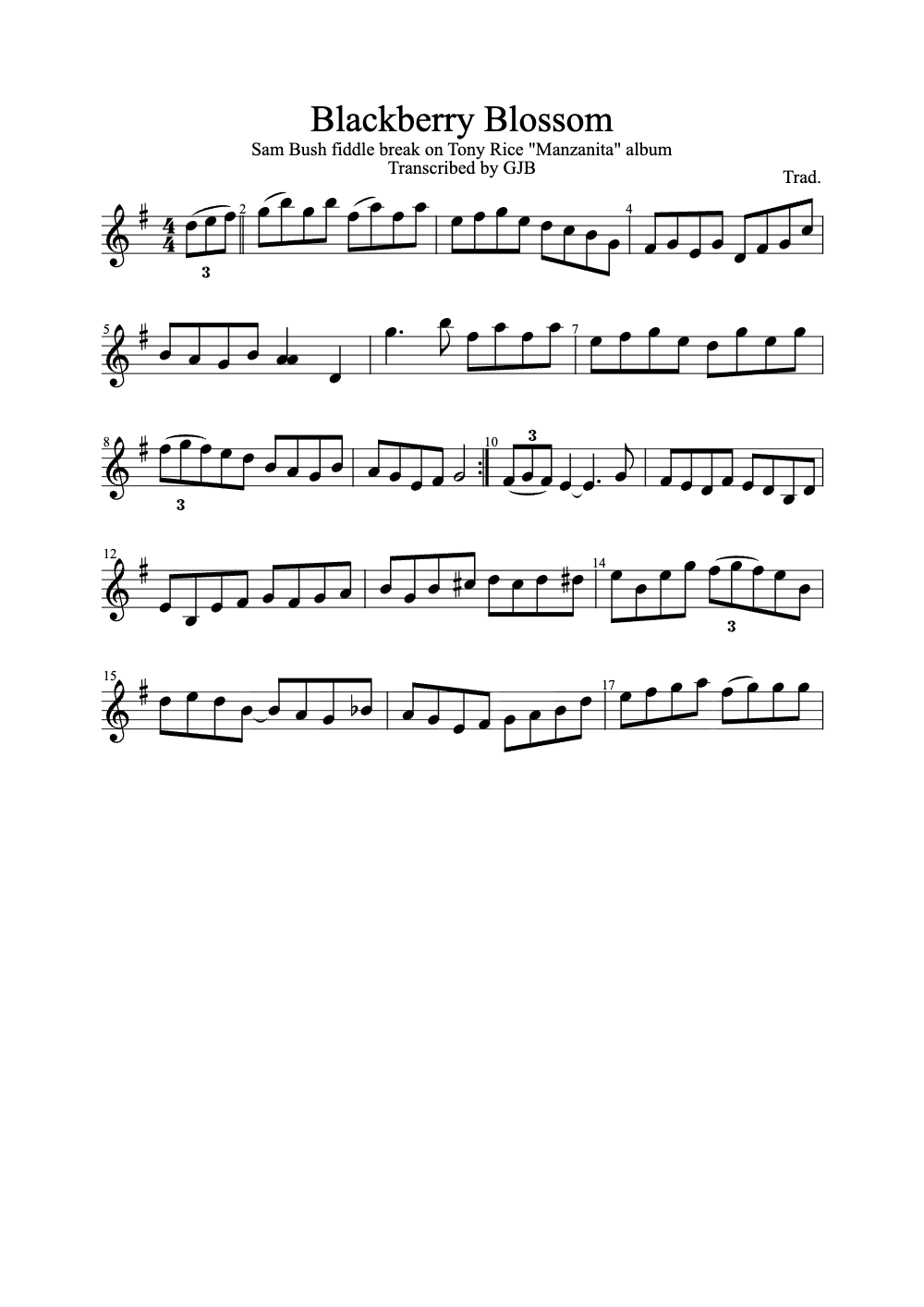 Sheet music preview for Blackberry Blossom