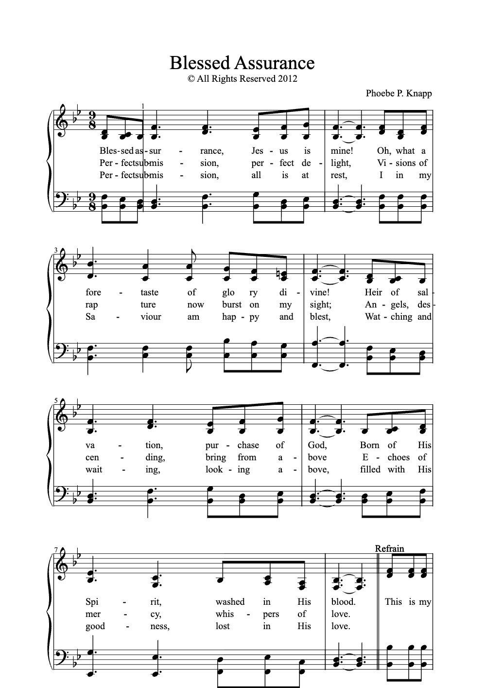 Sheet music preview for Blessed Assurance