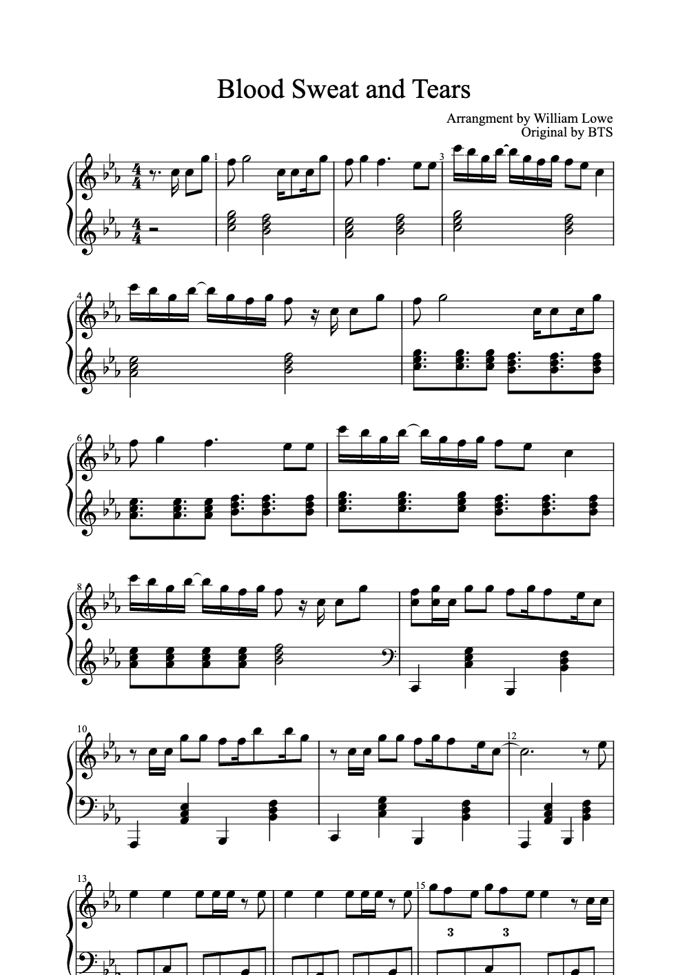 Sheet music preview for Blood Sweat and Tears