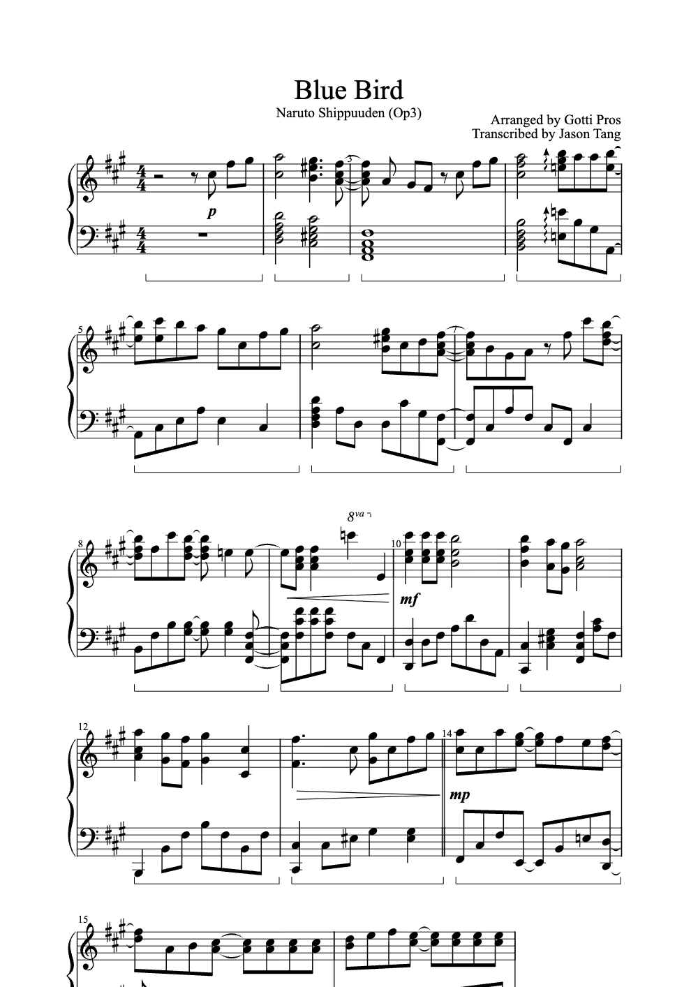 Sheet music preview for Blue Bird